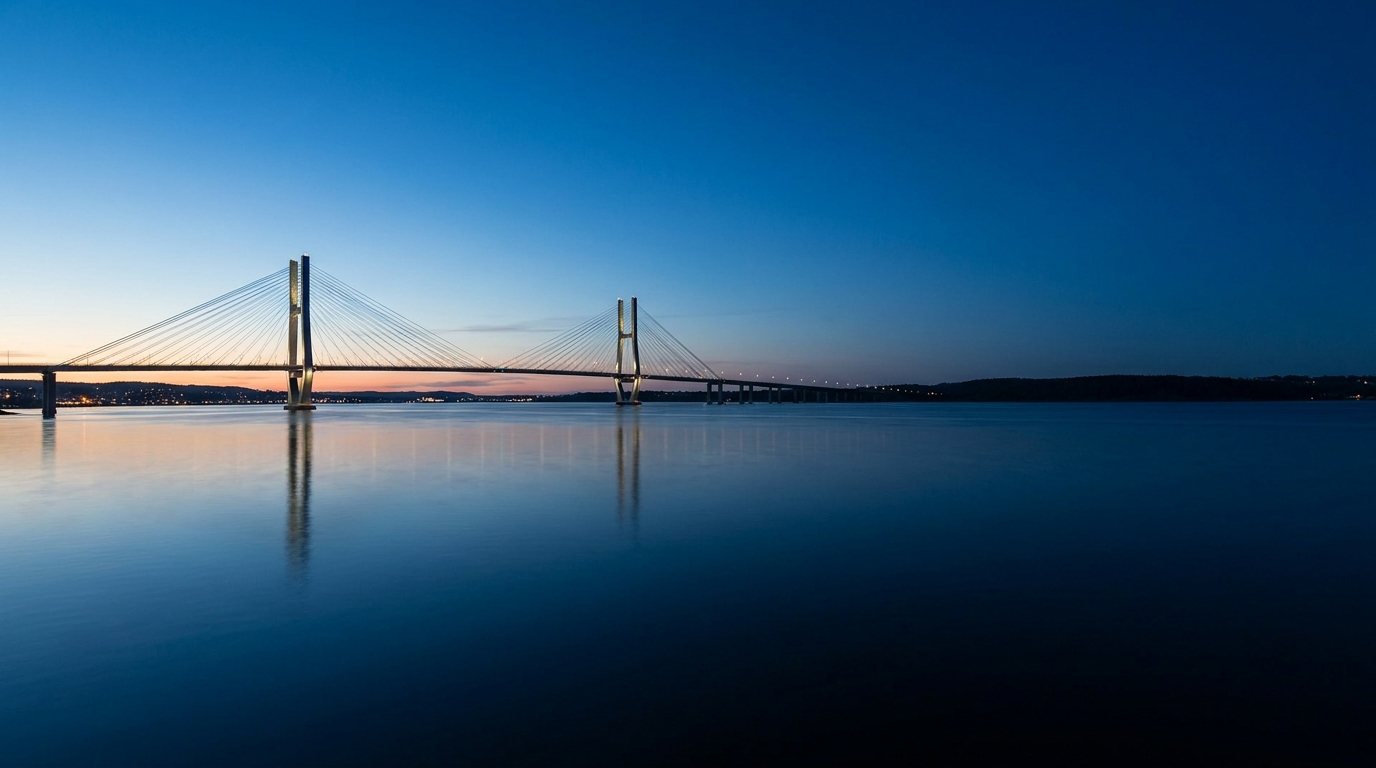 Cable-stayed bridge at blue hour